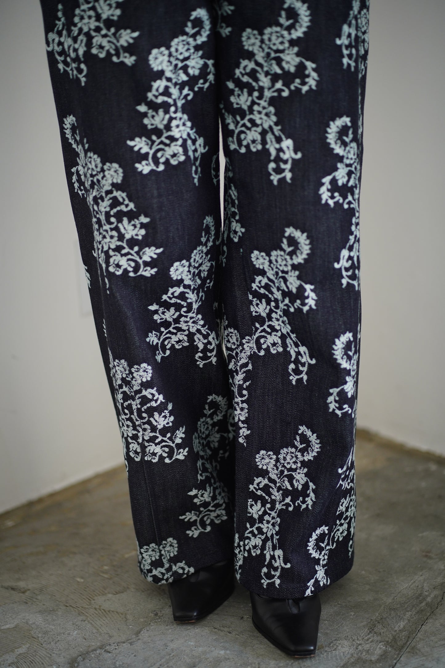 LACE-JACQUARD DENIM STRAIGHT JEANS