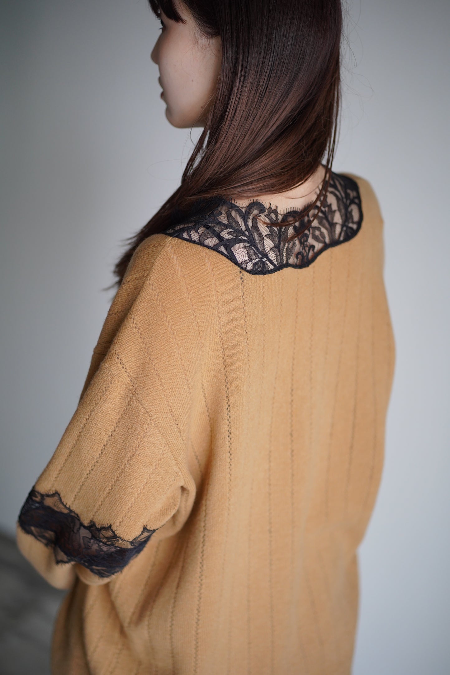 OVERSIZED HAIRY LACE PANELED KNIT CARDIGAN