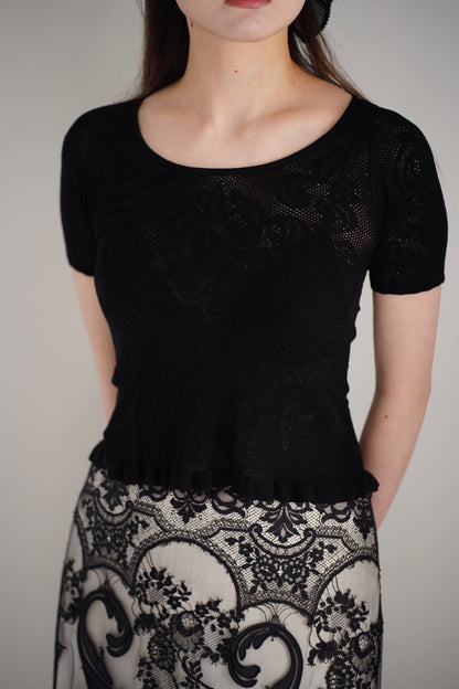 DAMASK LACE SCOOP-NECK TOP
