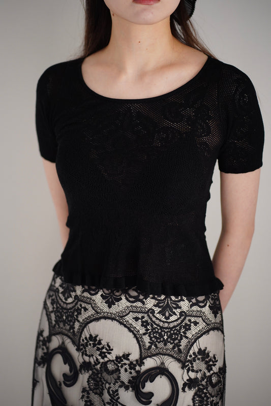 DAMASK LACE SCOOP-NECK TOP