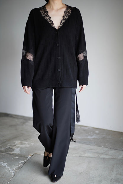 OVERSIZED HAIRY LACE PANELED KNIT CARDIGAN