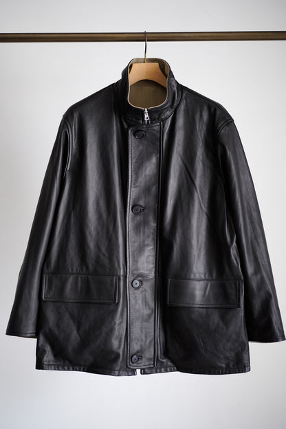 REVERSIBLE WOOL TWISTED TWILL / SHEEP LEATHER HALF COAT