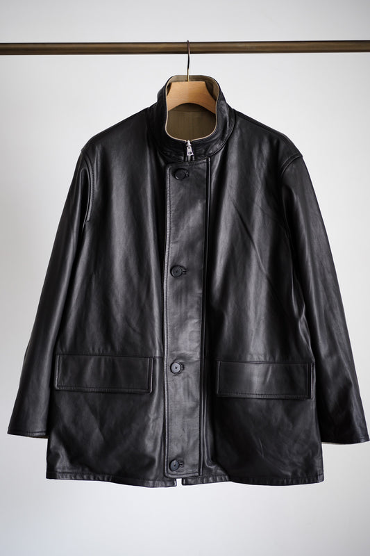 REVERSIBLE WOOL TWISTED TWILL / SHEEP LEATHER HALF COAT