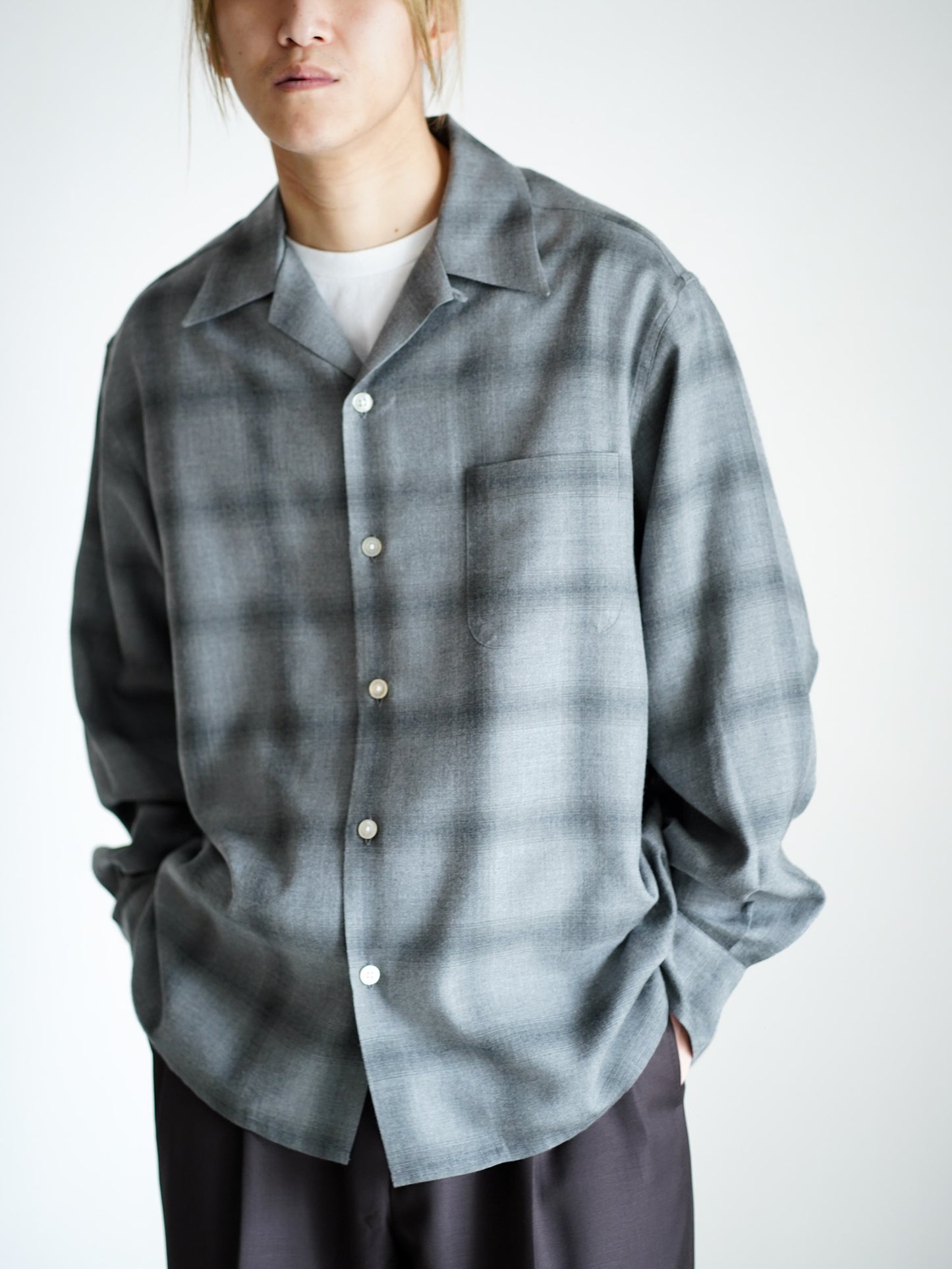 OMBRE CHECK OPEN COLLAR SHIRT L/S