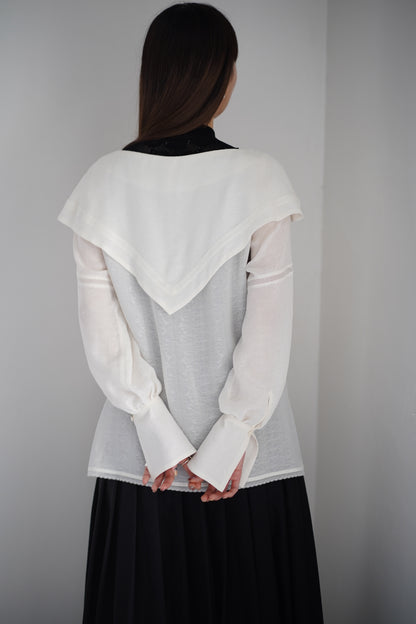 LACE JACQUARD SAILOR COLLAR BLOUSE