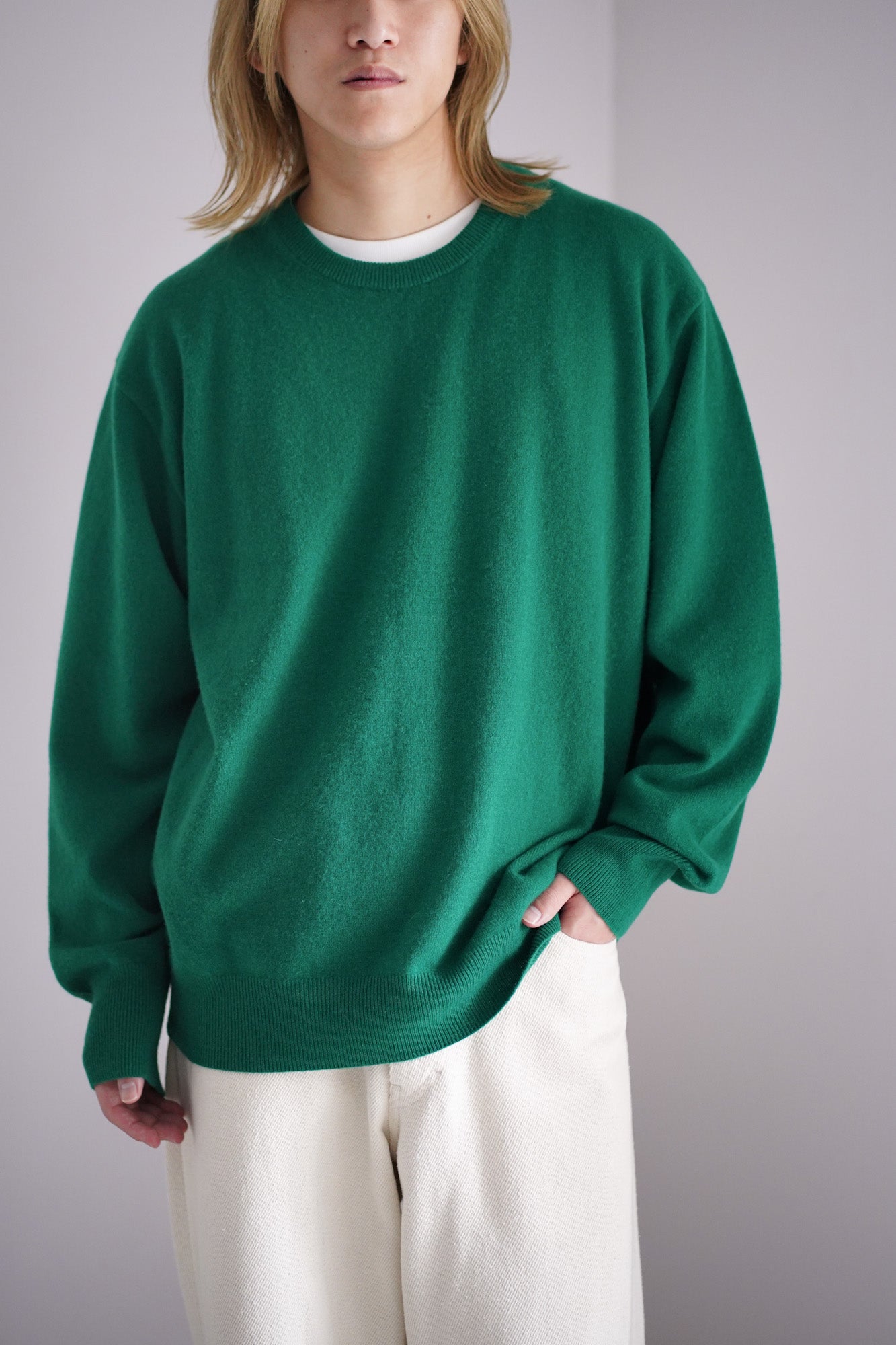 PURE CASHMERE KNIT CREW NECK LS