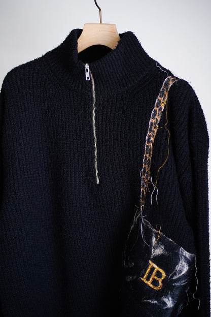 TROMPE L’OEIL EMBROIDERY HALF ZIP KNIT