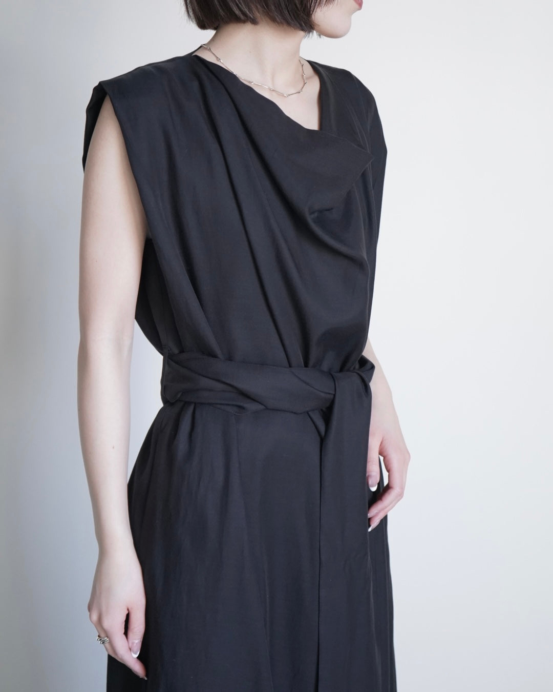 TWILL COWL NECK DRESS