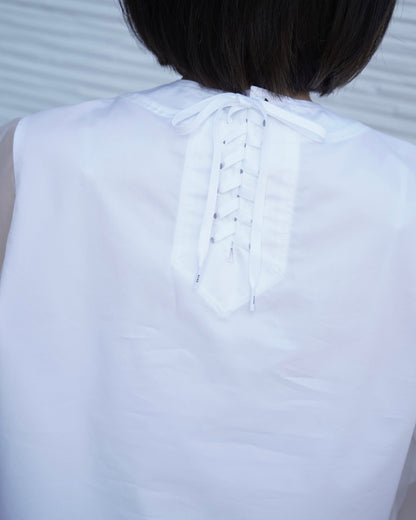 T/C SHEER SLEEVE SAILOR CROPPED BLOUSE