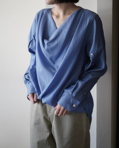 TWILL COWL NECK BLOUSE