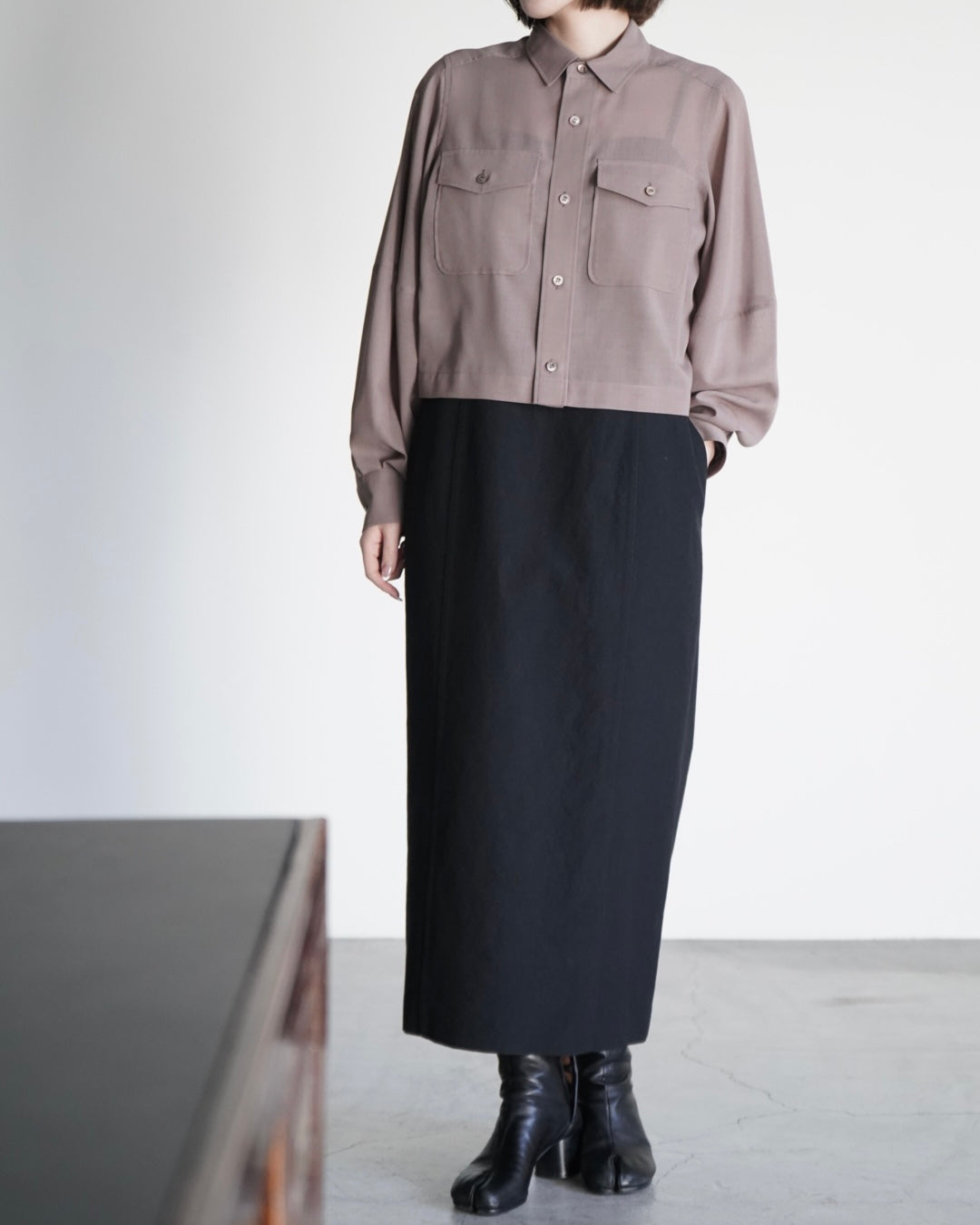 T/W VOILE BALLOON SLEEVE CROPPED SHIRT
