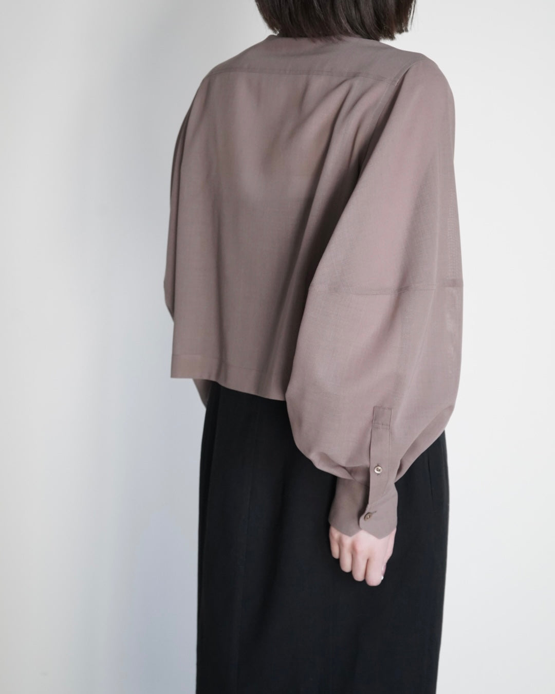 T/W VOILE BALLOON SLEEVE CROPPED SHIRT