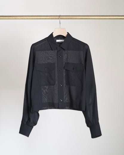 T/W VOILE BALLOON SLEEVE CROPPED SHIRT