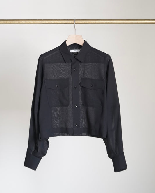T/W VOILE BALLOON SLEEVE CROPPED SHIRT