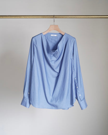 TWILL COWL NECK BLOUSE