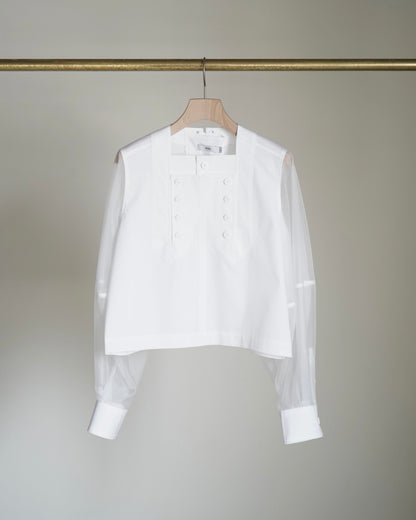 T/C SHEER SLEEVE SAILOR CROPPED BLOUSE