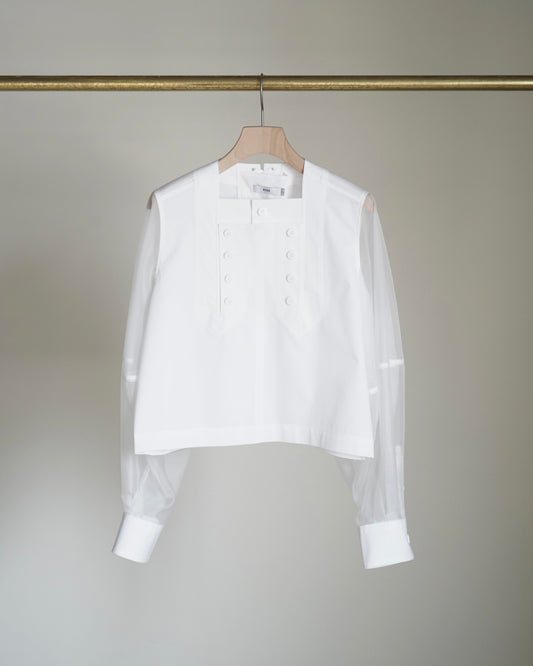 T/C SHEER SLEEVE SAILOR CROPPED BLOUSE