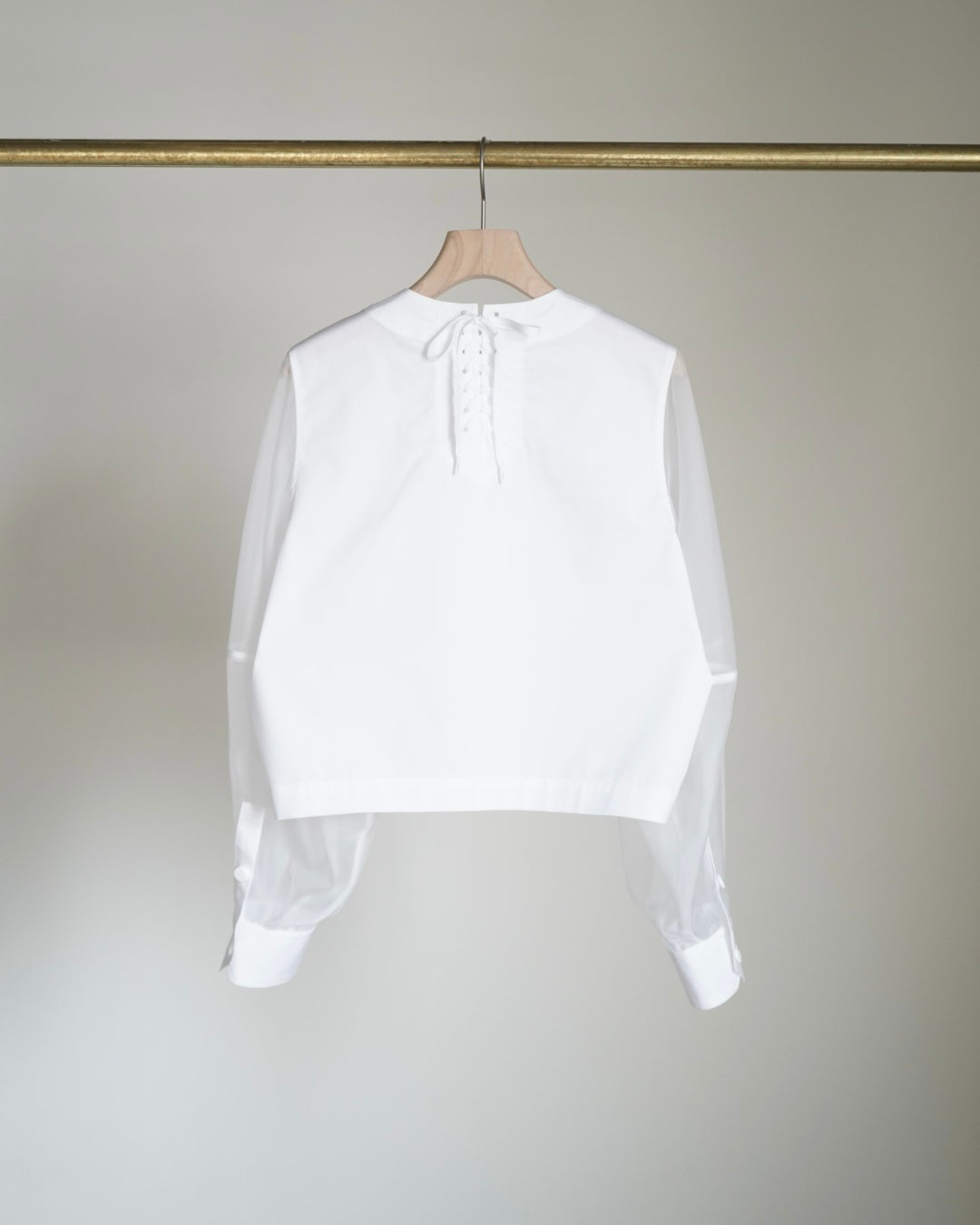 T/C SHEER SLEEVE SAILOR CROPPED BLOUSE