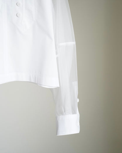 T/C SHEER SLEEVE SAILOR CROPPED BLOUSE