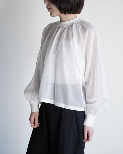COTTON VOILE SHIRRED BLOUSE