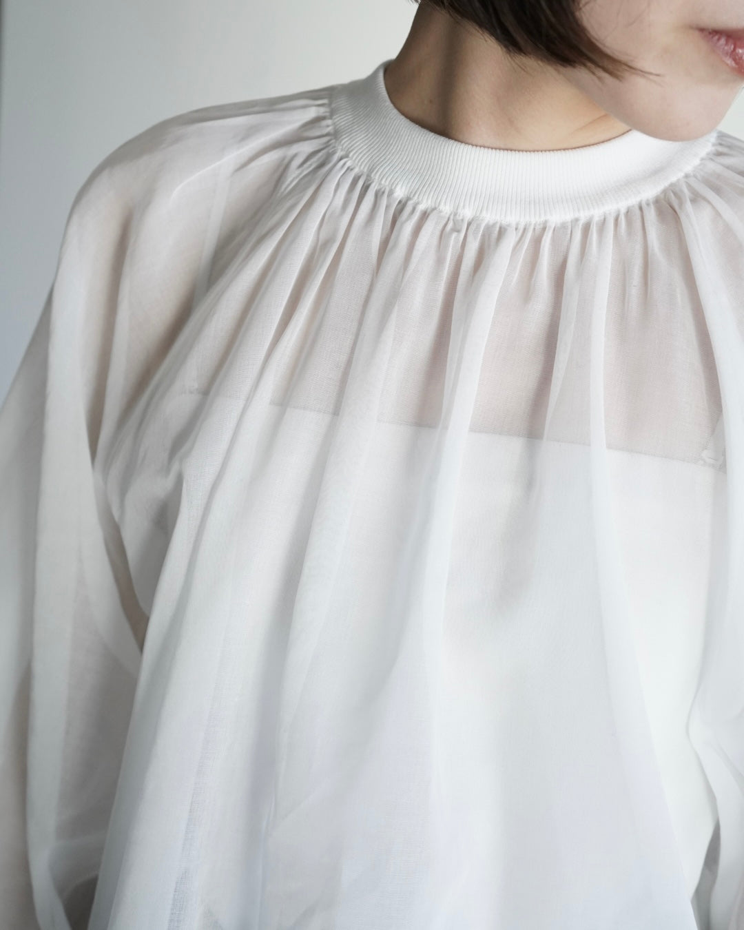 COTTON VOILE SHIRRED BLOUSE