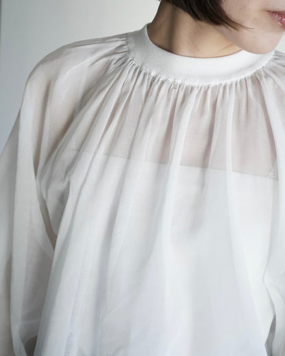 COTTON VOILE SHIRRED BLOUSE