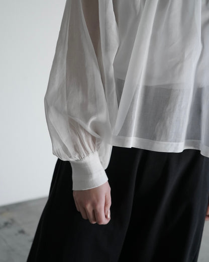COTTON VOILE SHIRRED BLOUSE
