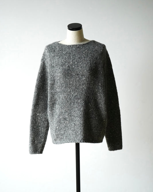 LOW-GAUGE HOMESPUN TWEED KNIT BOAT-NECK P/O