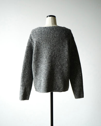 LOW-GAUGE HOMESPUN TWEED KNIT BOAT-NECK P/O