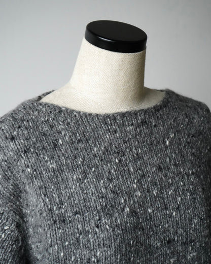 LOW-GAUGE HOMESPUN TWEED KNIT BOAT-NECK P/O