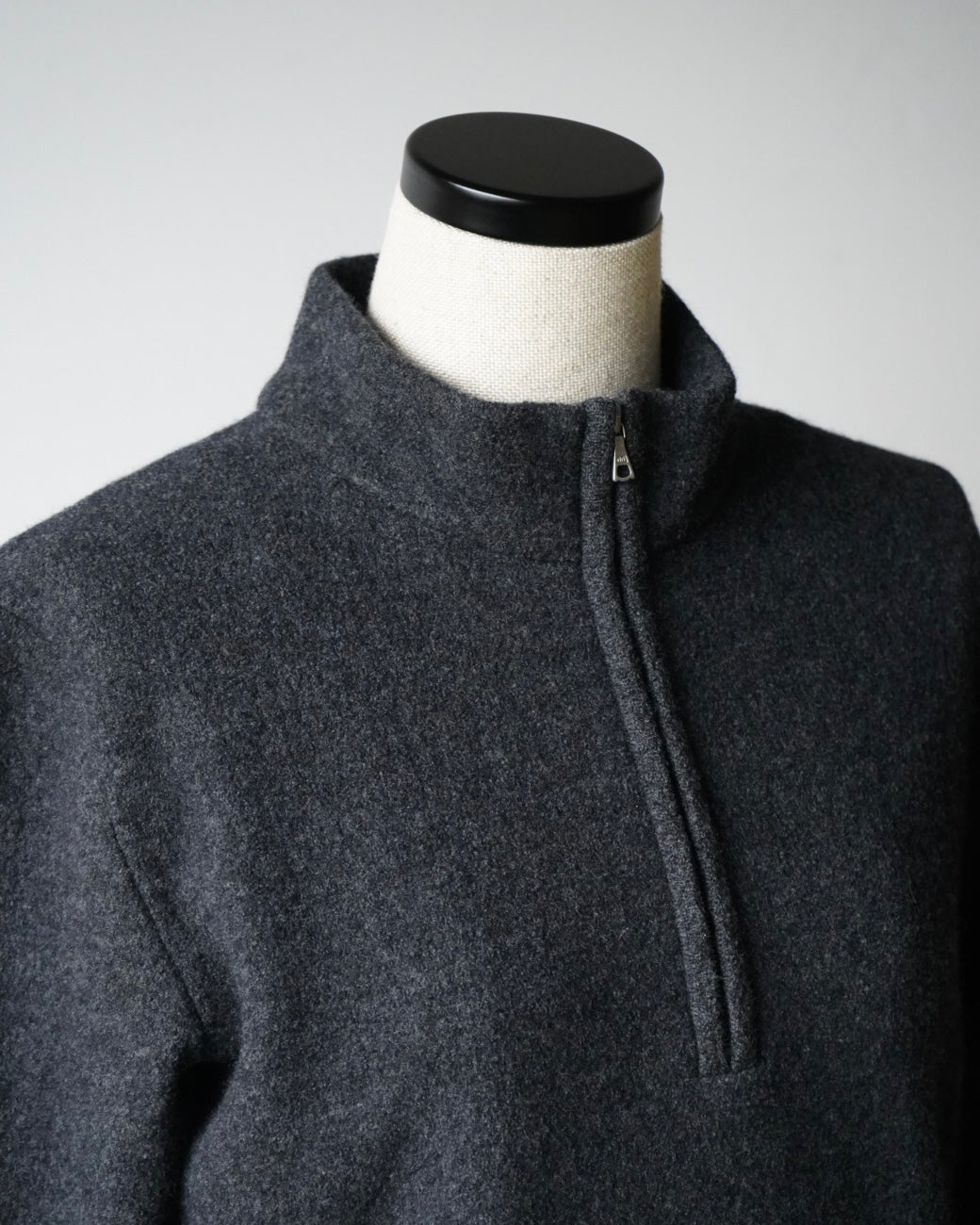 SMOOTH FULLED WOOL KNIT HALF ZIP P/O