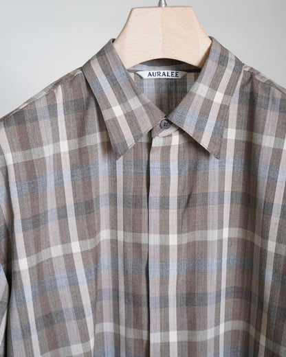 SUPER FINE TROPICAL WOOL CHECK HALF-SLEEVED SHIRT
