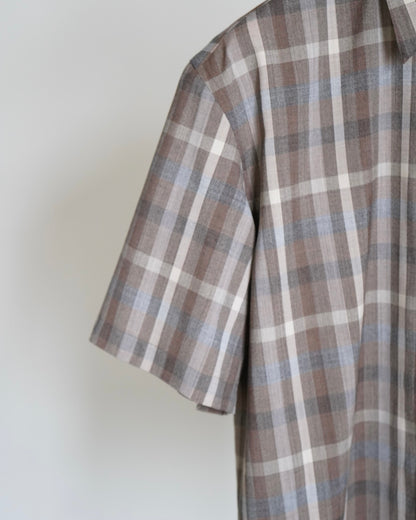 SUPER FINE TROPICAL WOOL CHECK HALF-SLEEVED SHIRT