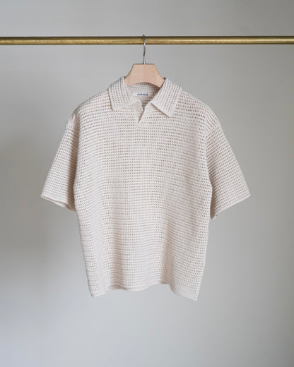 TUSSAH SILK COTTON MESH KNIT SKIPPER POLO