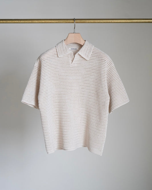 TUSSAH SILK COTTON MESH KNIT SKIPPER POLO