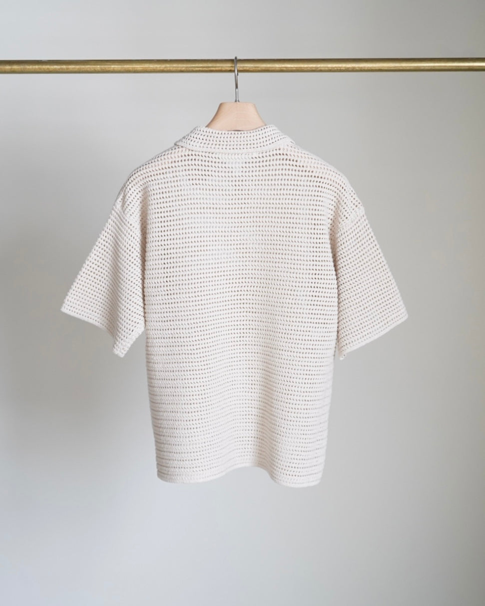 TUSSAH SILK COTTON MESH KNIT SKIPPER POLO