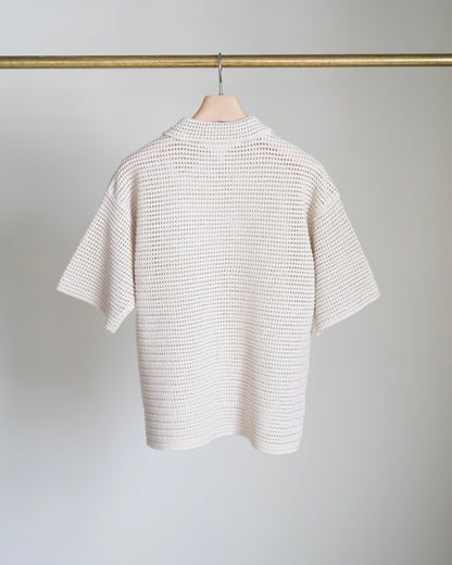 TUSSAH SILK COTTON MESH KNIT SKIPPER POLO