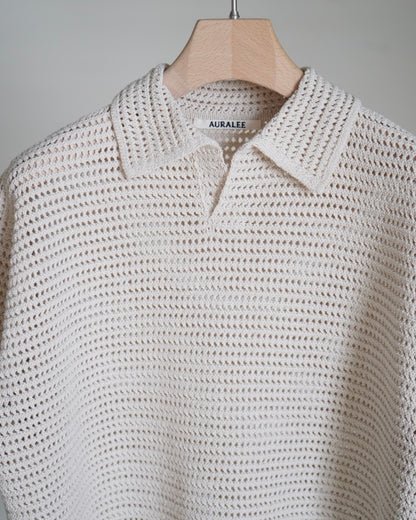 TUSSAH SILK COTTON MESH KNIT SKIPPER POLO