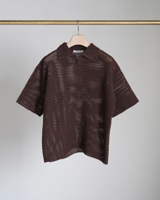 TUSSAH SILK COTTON MESH KNIT SKIPPER POLO