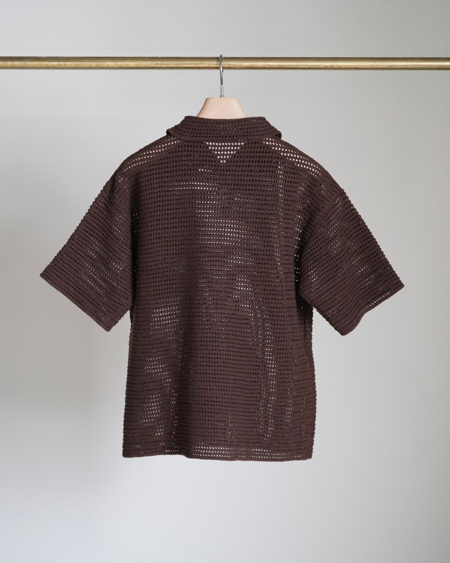 TUSSAH SILK COTTON MESH KNIT SKIPPER POLO