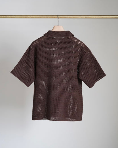 TUSSAH SILK COTTON MESH KNIT SKIPPER POLO