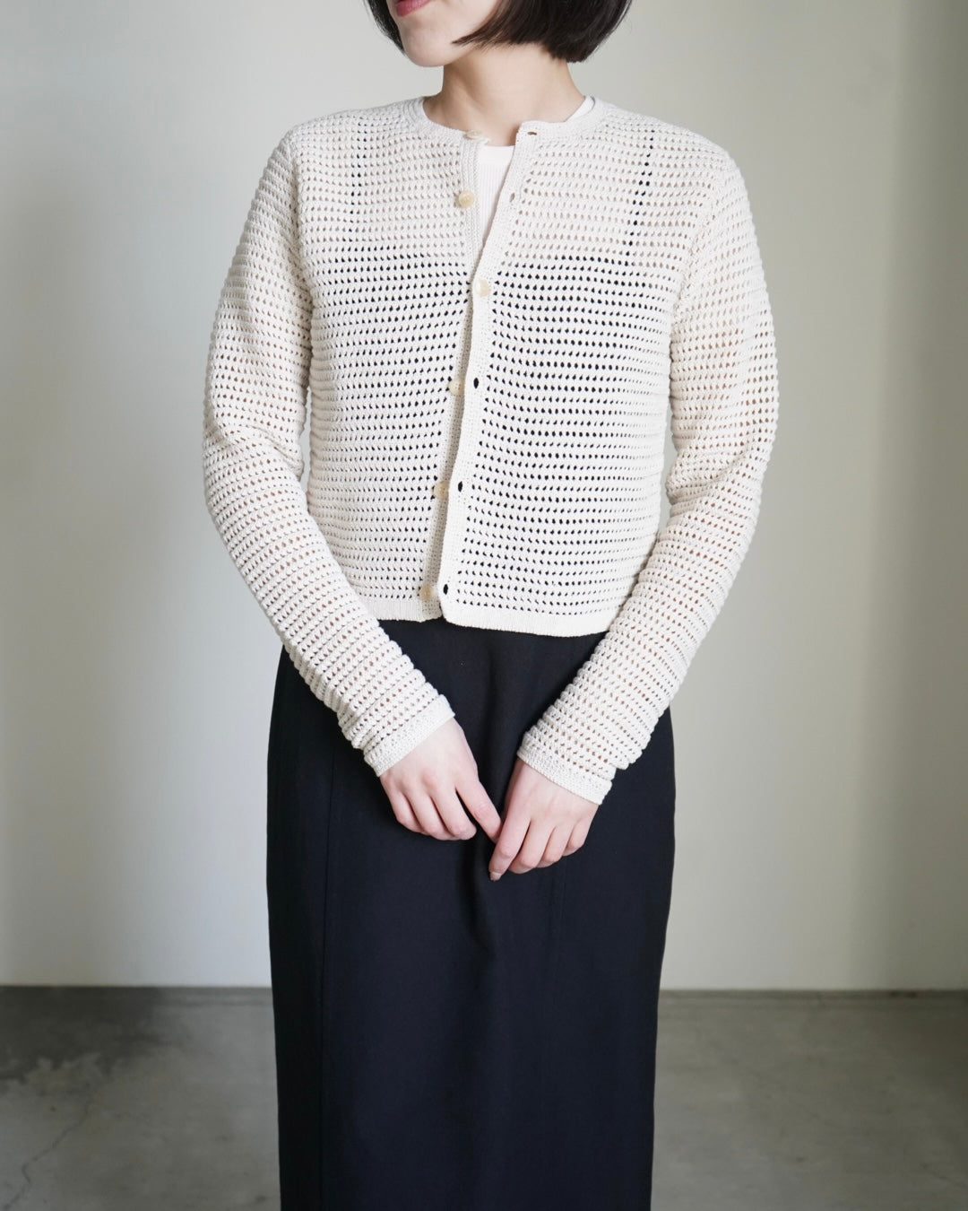 TUSSAH SILK COTTON MESH KNIT CARDIGAN