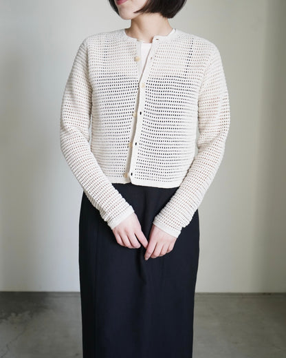 TUSSAH SILK COTTON MESH KNIT CARDIGAN