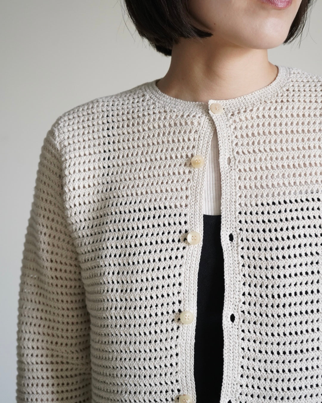 TUSSAH SILK COTTON MESH KNIT CARDIGAN