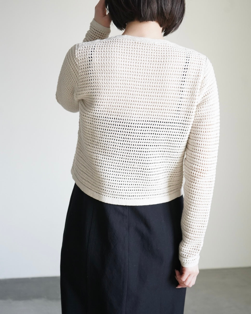 TUSSAH SILK COTTON MESH KNIT CARDIGAN