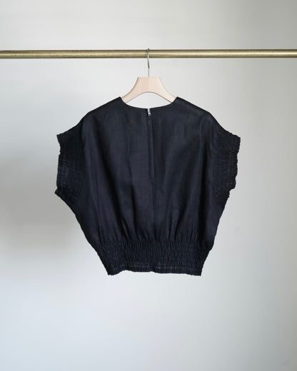 LINEN SHIRRED BLOUSE