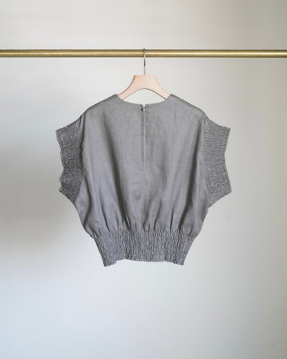 LINEN SHIRRED BLOUSE