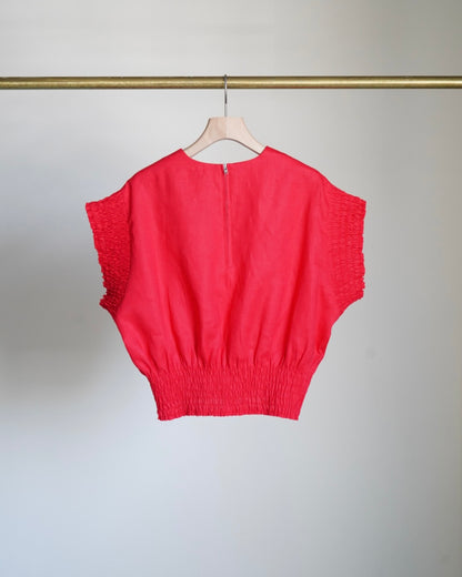 LINEN SHIRRED BLOUSE