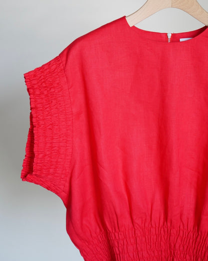 LINEN SHIRRED BLOUSE