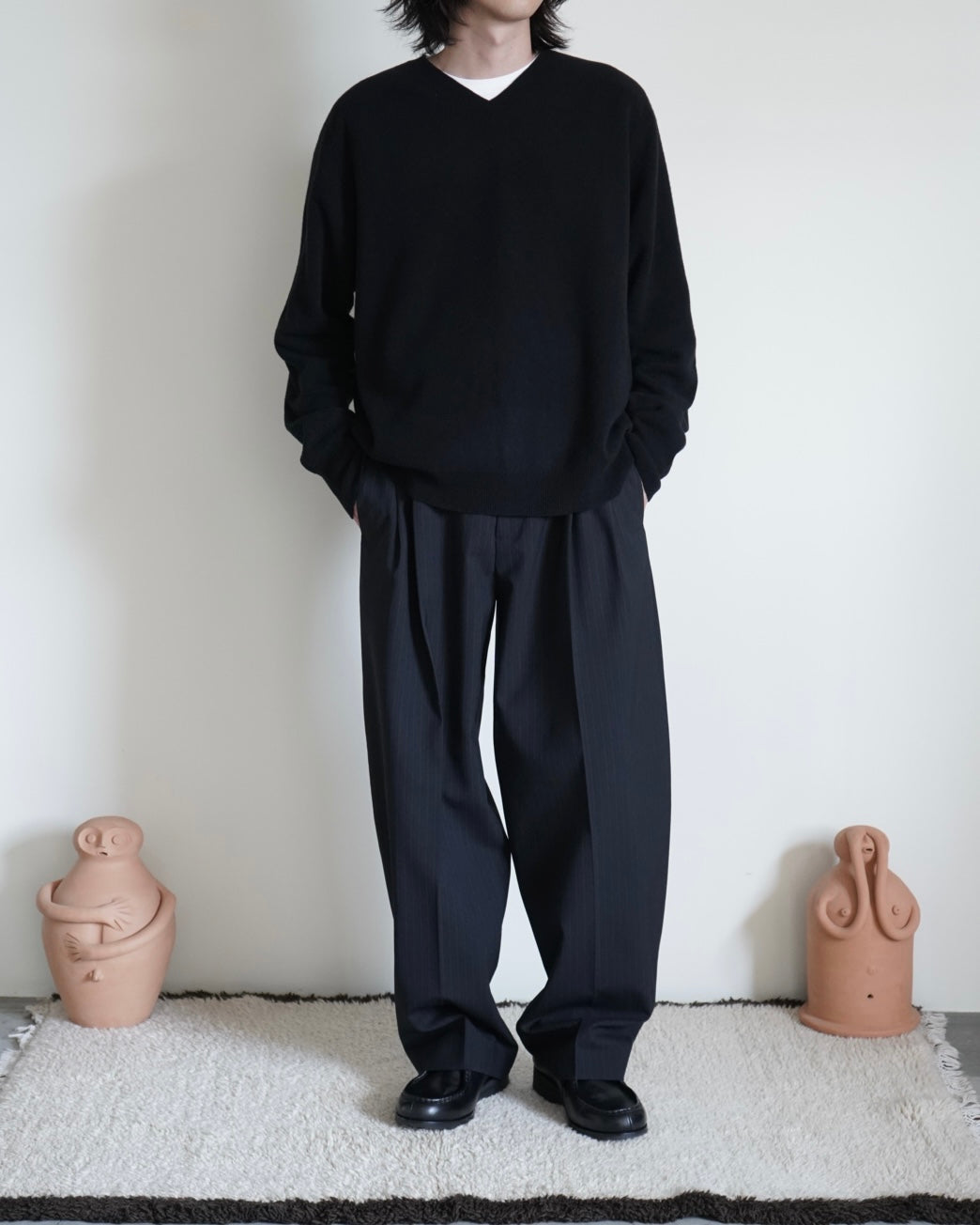 DOUBLE PLEATED WIDE PANTS